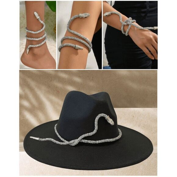 ✨💎🐍 Snake Rhinestone Bendable Design Blingy Statement Open Choker Necklace NEW - Picture 4 of 16